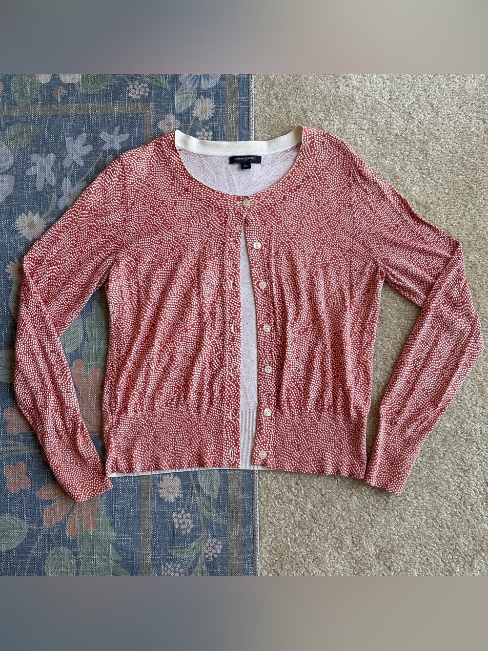 Banana Republic Rust/White Crewneck Button-Up Cardigan